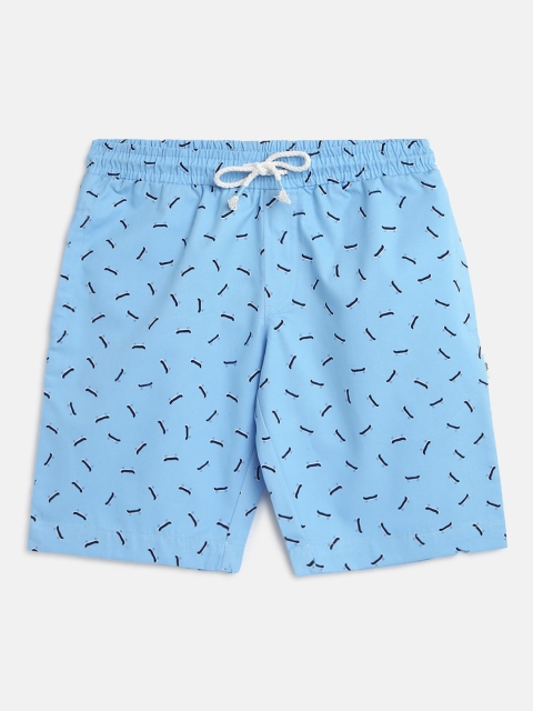 

Lil Tomatoes Boys Turquoise Blue & White Printed Regular Fit Regular Shorts With Pen