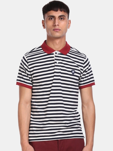 

Ruggers Men Navy Blue & White Striped Polo Collar T-shirt