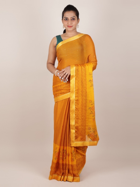 

Pothys Mustard Yellow Printed Poly Georgette Saree
