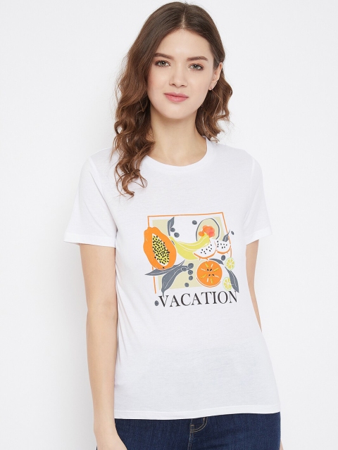 

Madame White & Yellow Floral Printed Crepe Regular Top