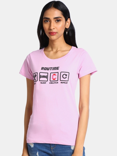 Sugr Women Pink Printed Round Neck T-shirt