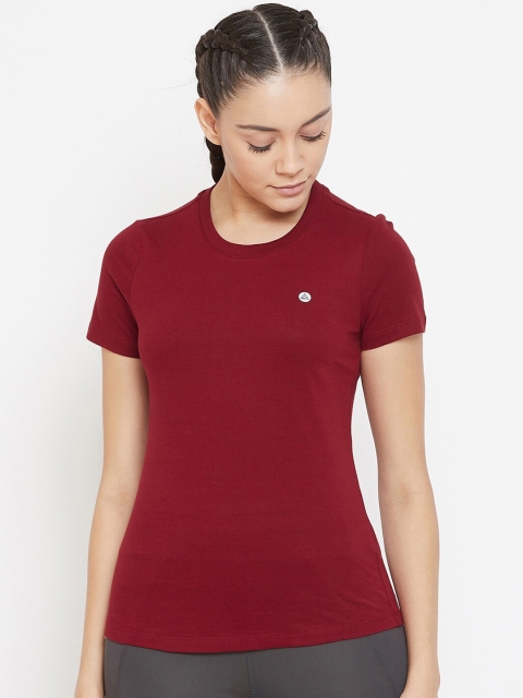 

Athleto Women Maroon Solid Round Neck Pure Cotton T-shirt