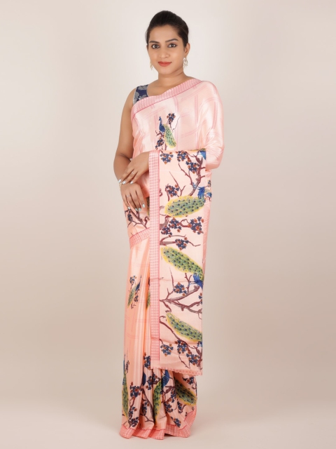 

Pothys Peach-Coloured Printed Poly Crepe Saree
