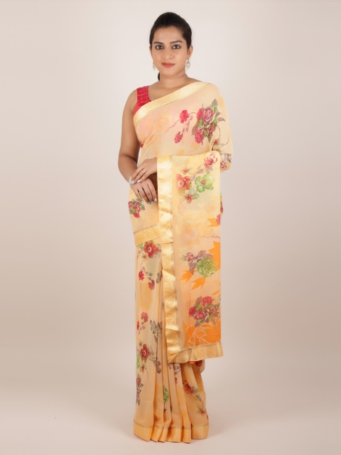 

Pothys Yellow Floral Printed Poly Georgette Saree