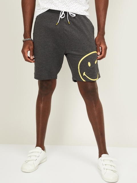 

SmileyWorld Men Charcoal Grey Printed Slim Fit Regular Shorts
