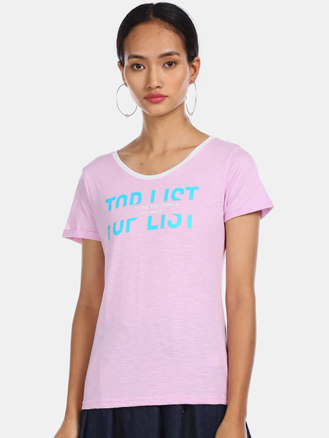 

Sugr Women Pink Printed Round Neck T-shirt