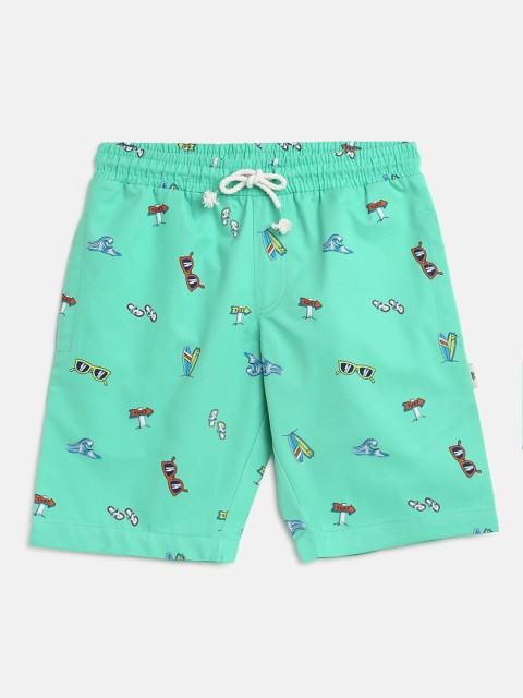 

Lil Tomatoes Boys Sea Green Printed Regular Fit Shorts With A Pen
