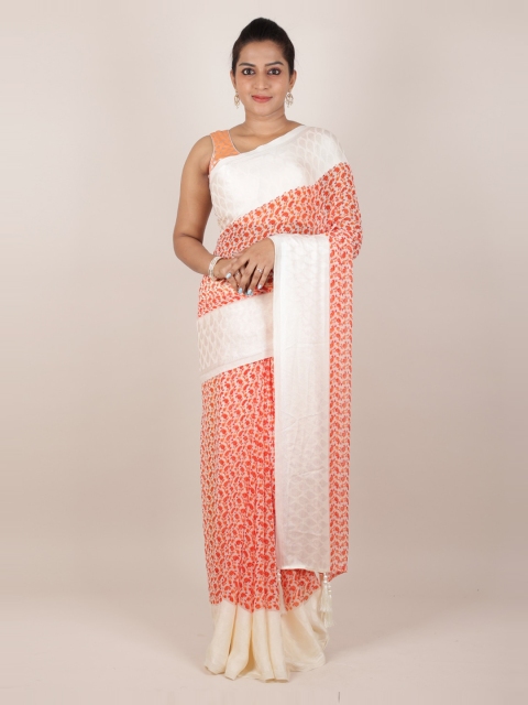 

Pothys Red & White Poly Georgette Printed Saree