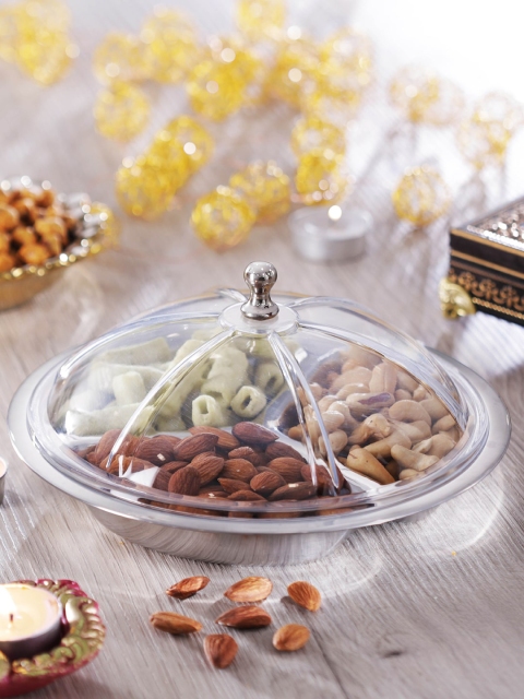 

Jensons Silver-Toned Stainless Steel 3-Compartment Dry Fruit Tray