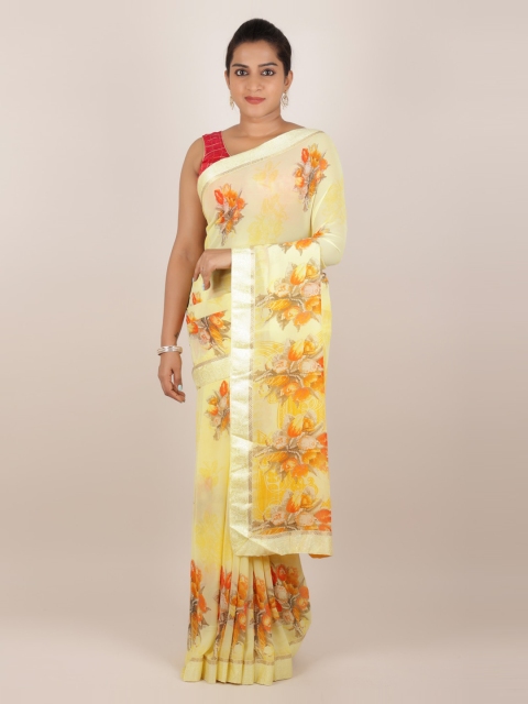 

Pothys Yellow Floral Printed Poly Georgette Saree
