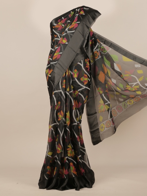 Pothys Black Printed Jute Silk Saree