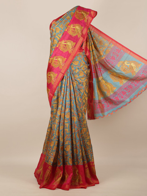 

Pothys Blue & Pink Jute Silk Printed Saree