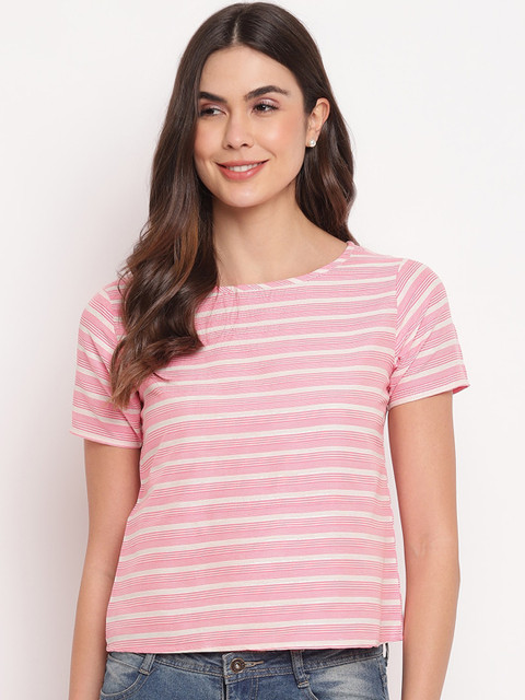 

Mayra Pink & Off White Striped Top