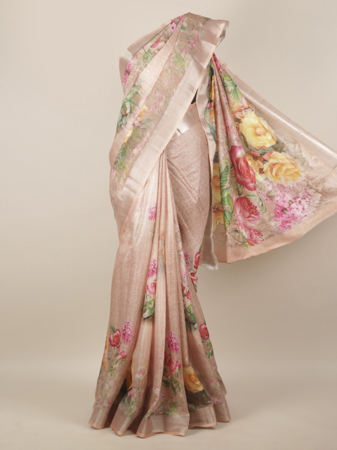 

Pothys Peach-Coloured Printed Linen Blend Saree