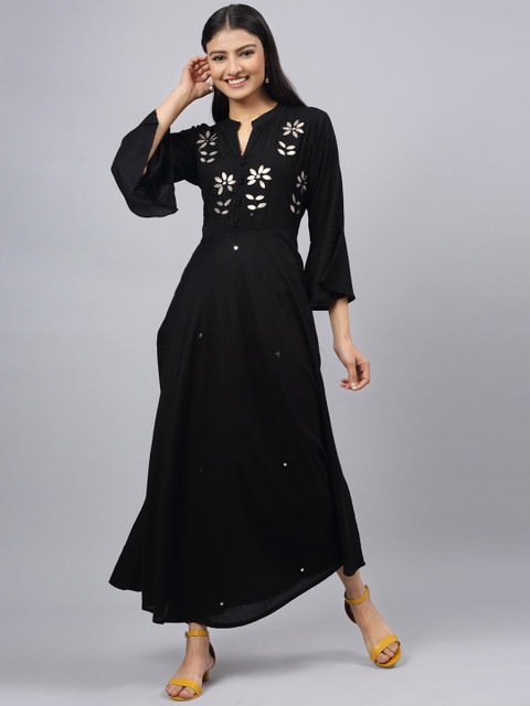 

ANAISA Women Black Embellished Maxi Dress