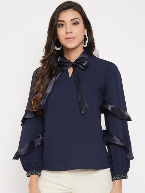 

Madame Women Navy Blue Solid Regular Top