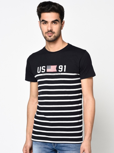 

Octave Men Navy Blue & White Striped Round Neck T-shirt