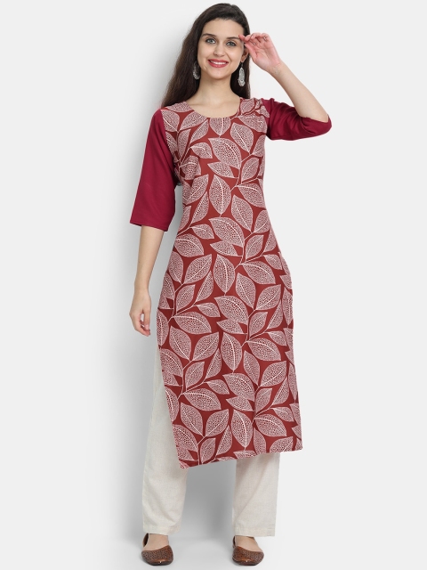

7Threads Women Maroon Printed Straight Kurta