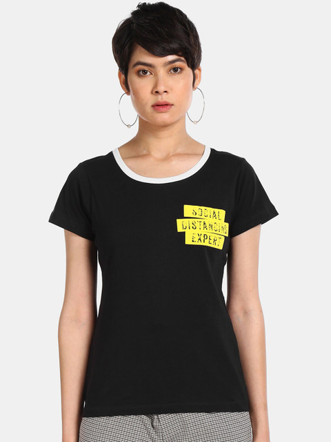 

Sugr Women Black Printed Round Neck T-shirt