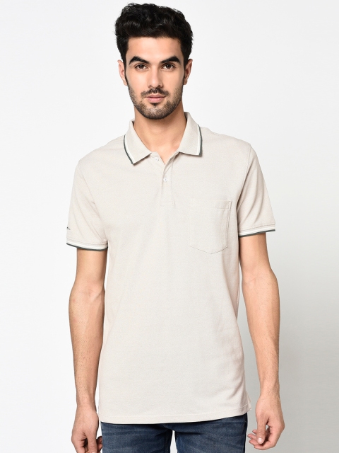 

Octave Men Beige Solid Polo Collar T-shirt