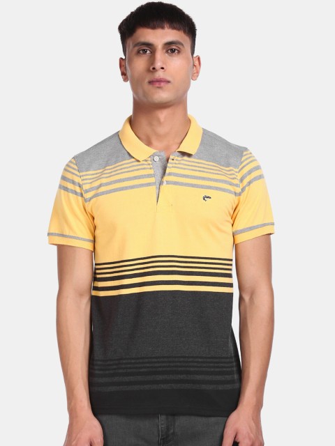

Ruggers Men Yellow Striped Polo Collar T-shirt