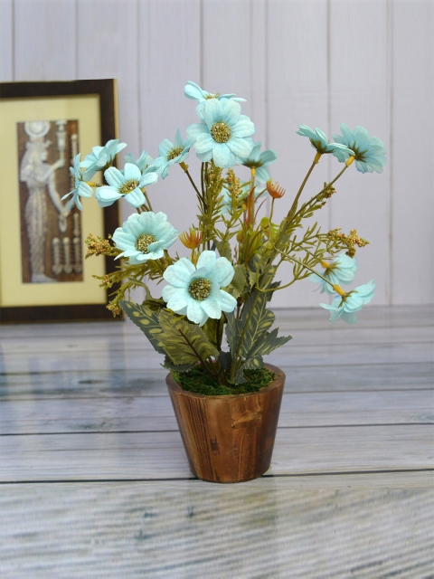 

fancy mart Blue & Brown Artificial Flower Daisy Plant In Wood Pot