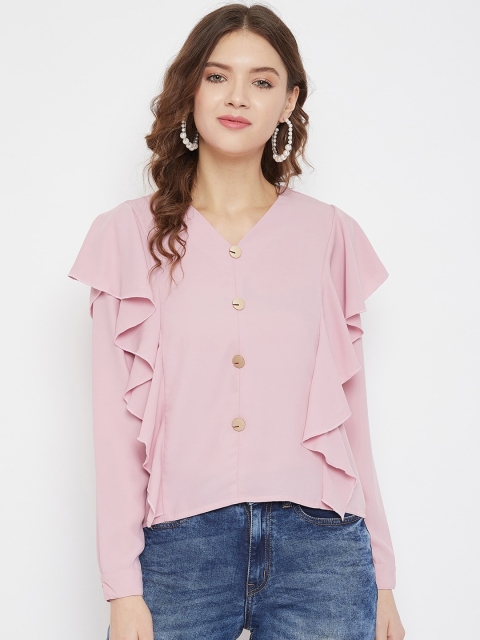 

Madame Women Pink Ruffled Shirt Style Top