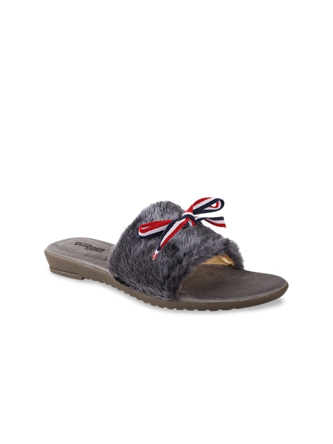 

Shoetopia Women Grey Solid Suede Open Toe Flats