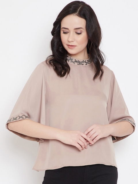 

Madame Women Beige Jewel Neck Flared Sleeves Regular Top