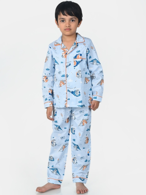 

ESME Unisex Kids Turquoise Blue & Orange Printed Night Suit