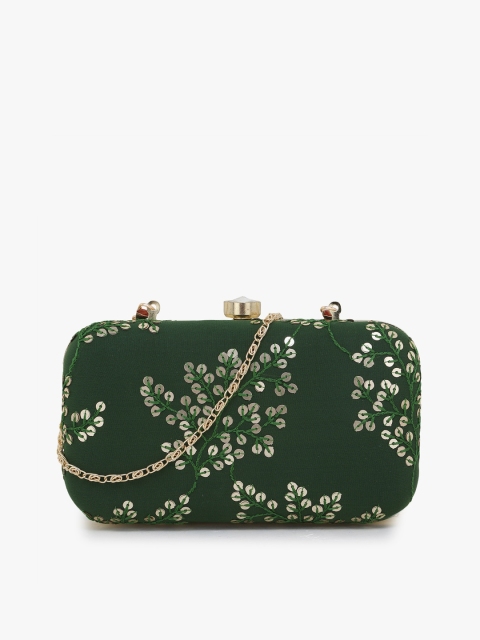 

Anekaant Green & Gold-Toned Embellished Box Clutch