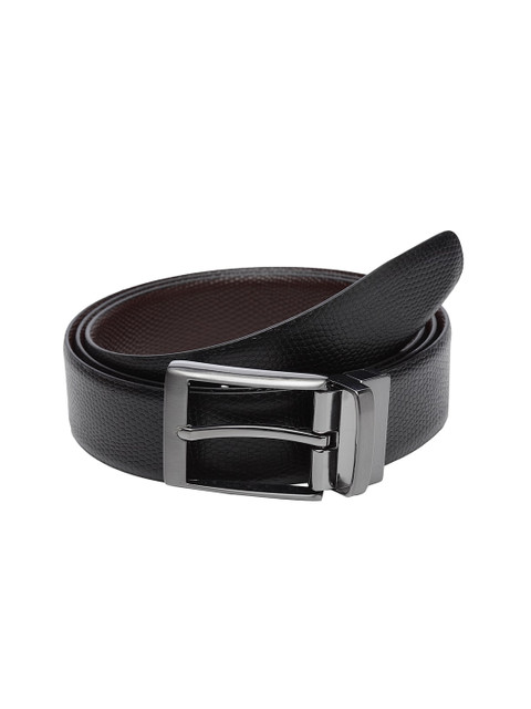 

WELBAWT Men Black & Brown Textured Leather Slim Reversible Belt