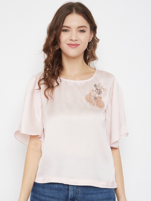

Madame Women Peach-Coloured Embellished Flared Sleeve Top