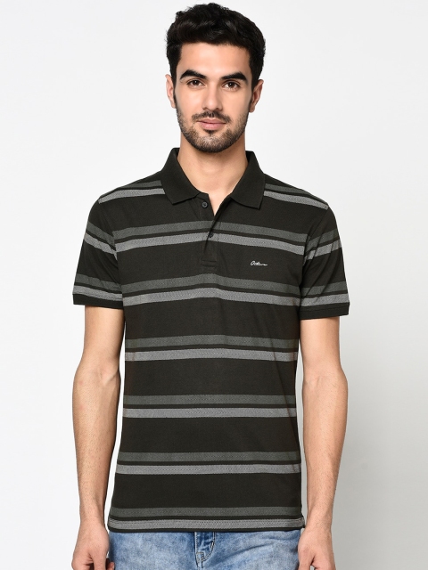 

Octave Men Black & Grey Striped Polo Collar T-shirt