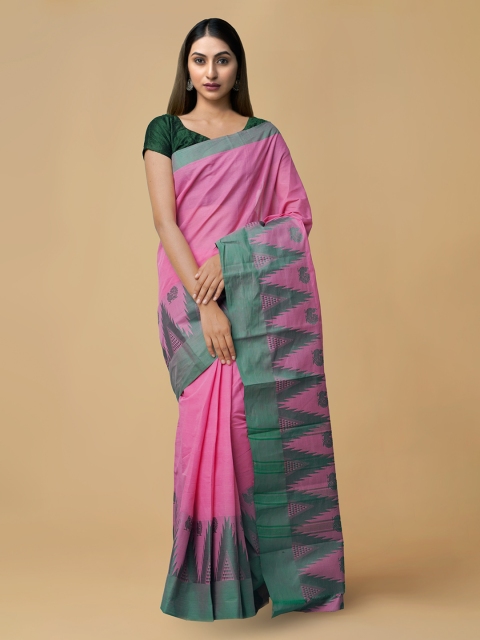 

Unnati Silks Pink Pure Cotton Solid Kanjeevaram Saree