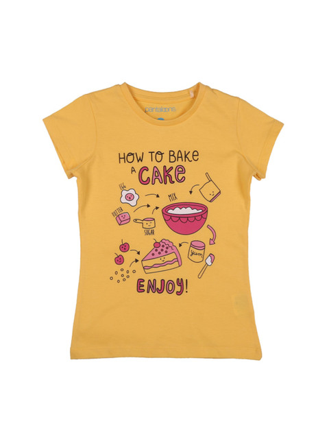 

Pantaloons Junior Girls Yellow Printed Round Neck T-shirt