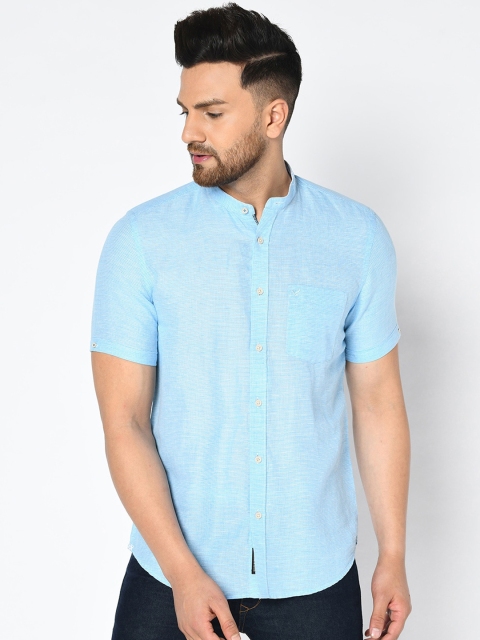 

Blackberrys Men Blue Slim Fit Self Design Linen Casual Shirt
