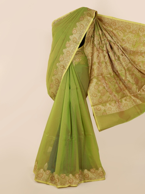 

Pothys Green Checked Cotton Blend Saree