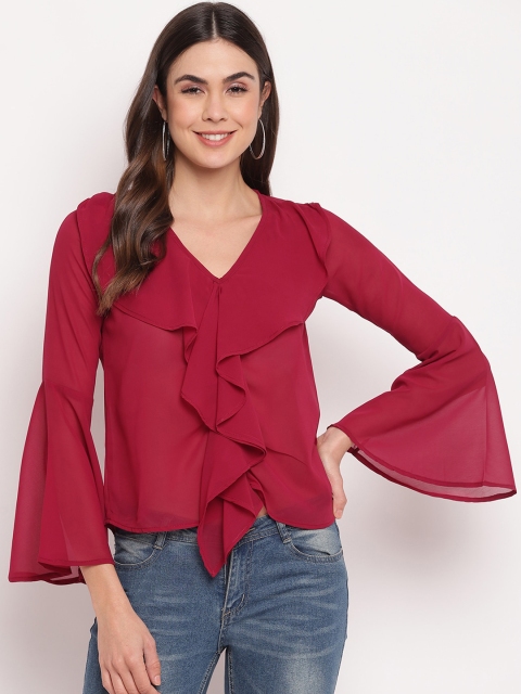

Mayra maroon bell sleeves georgette regular top