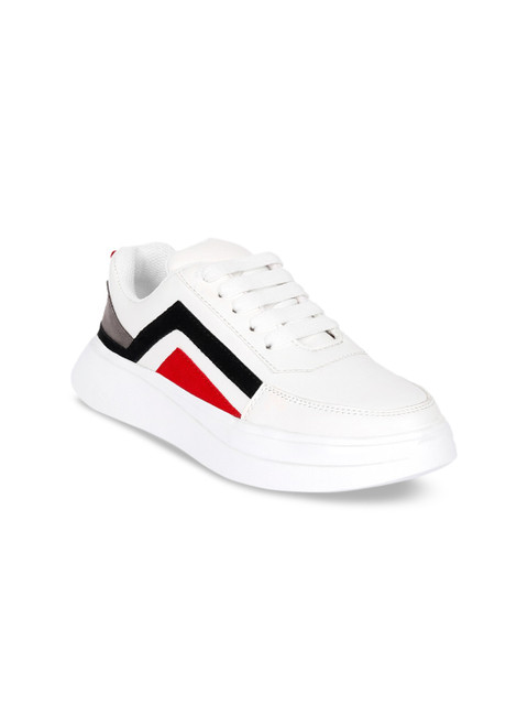 

Bella toes Women White-Red Synthetic Leather Lace-Up Lightweight Casual Sneakers