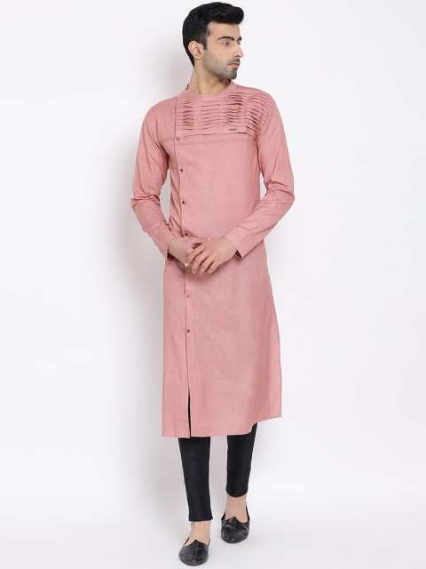 

Devoiler Men Pink Solid Straight Kurta