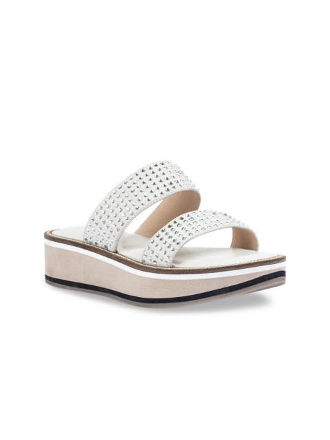 

Vanilla Moon Women White Embellished Leather Peep Toes