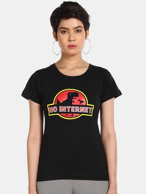 

Sugr Women Black Printed Round Neck T-shirt