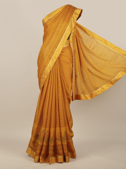 

Pothys Yellow Woven Design Poly Chiffon Saree