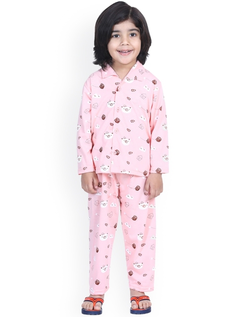 

Aj DEZInES Boys Pink & White Printed Night suit