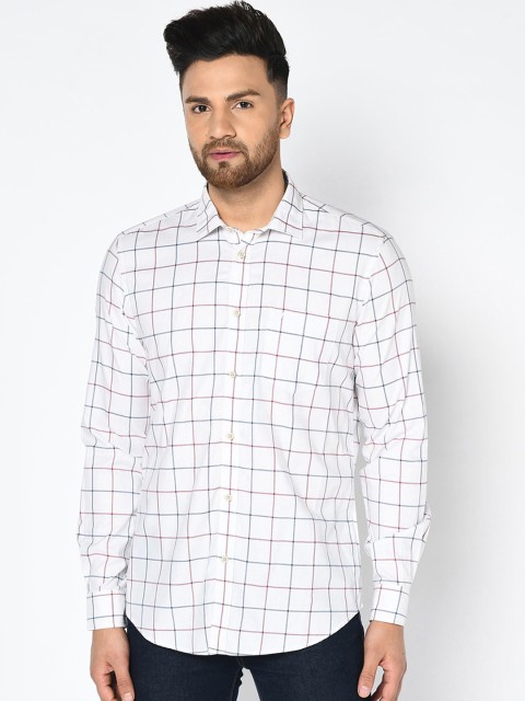 

Blackberrys Men White & Navy Blue Skinny Fit Checked Casual Shirt