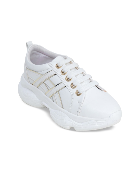 

LONDON STEPS Women White & Silver-Toned Striped Memory Foam Lightweight Sneakers