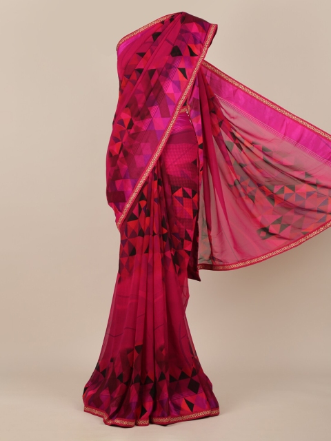 

Pothys Magenta & Black Poly Chiffon Printed Saree