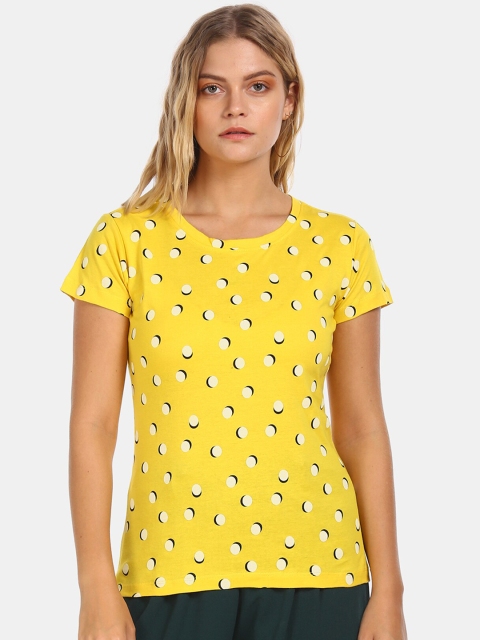 

Sugr Women Yellow Printed Round Neck T-shirt