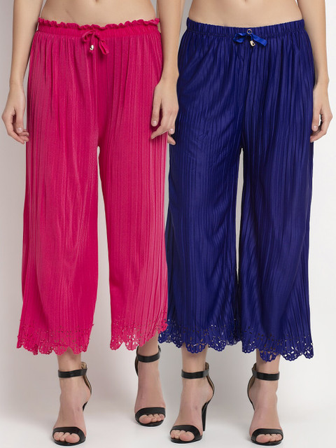 

NEUDIS Women Pack Of 2 Blue Regular Fit Solid Culottes, Pink